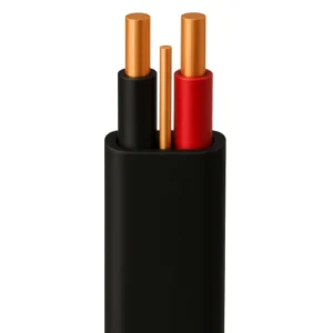 Stranded Copper Cable 2 Core 1.5 sq mm, 300/500 volts, Solid Flat with Earth, PVC 85°C Insulation, Black Sheath, 50 M | Saudi Cable Company