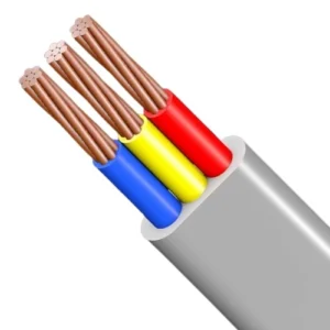 كابل نحاس مسطح متعدد النواه ثلاثى القطب مجدول مقاس 2.5 مم² قطر 5.6 × 12.8 مم 300/500 فولت طول 300 قدم لون رمادي