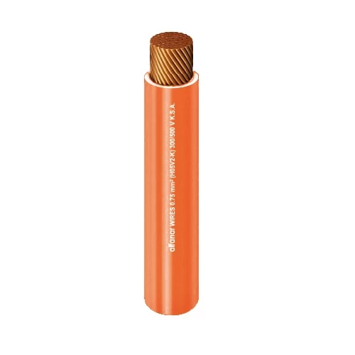 Heat Resistant Single Core Flexible Copper Cable PVC 90 ºC Insulation Size 25 mm² Diameter 9.1 mm 450/750 V Length 300 F Orange Color