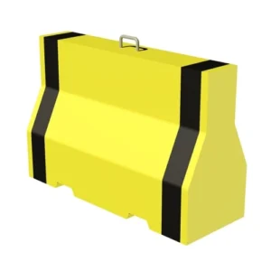 Concrete Jersey Barriers Size 120*120*55 cm Black and Yellow With Single Hook, Single Forklift Opening for Lifting and Slotted Drain Holes