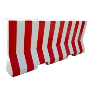 Concrete Jersey Barriers Size 200*250*80 cm Red and White With Two Hook, Two Forklift Opening for Lifting and Slotted Drain Holes